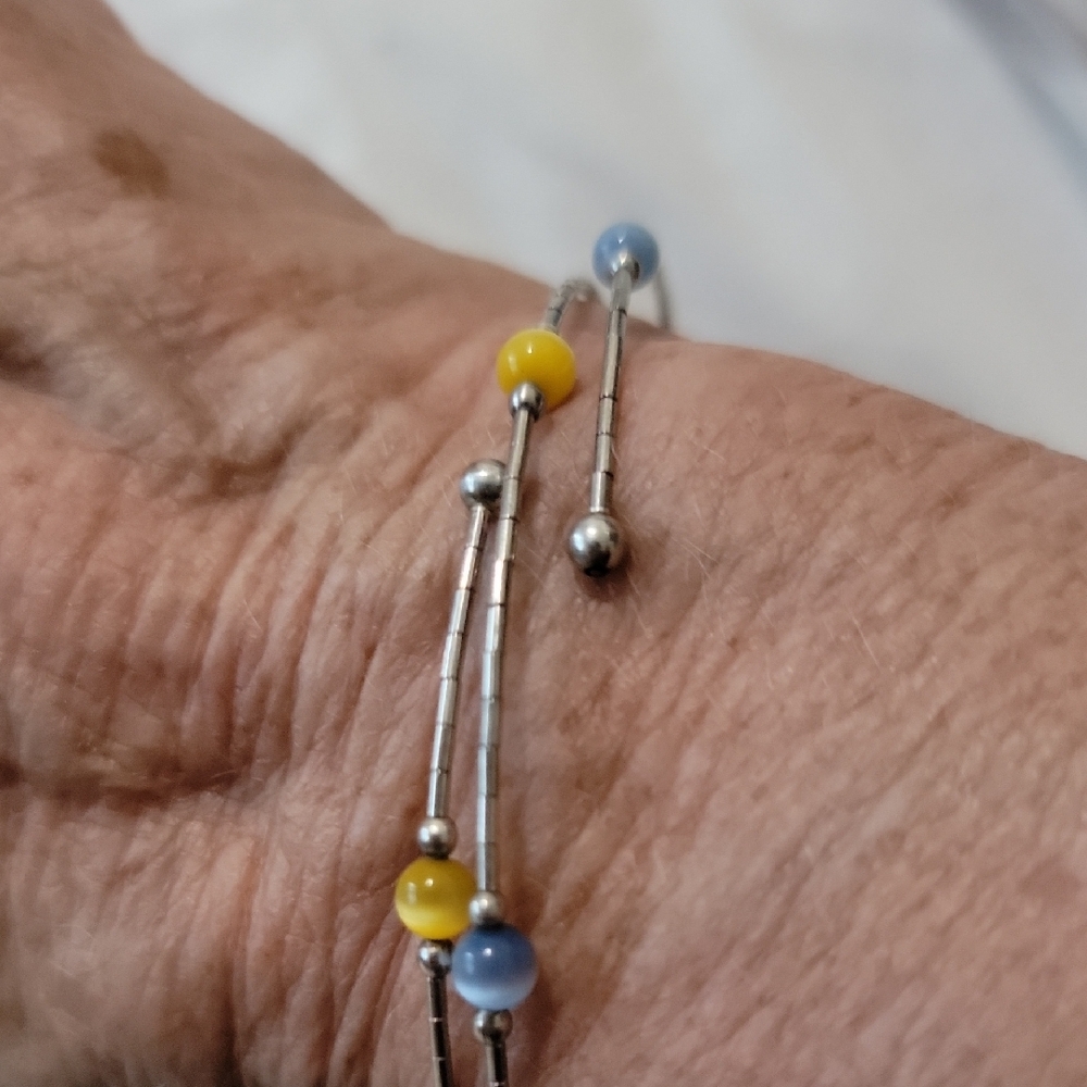 Adjustable Wire Silver Arm Or Ankle Bracelet with Colorful Beads 8"in or Larger